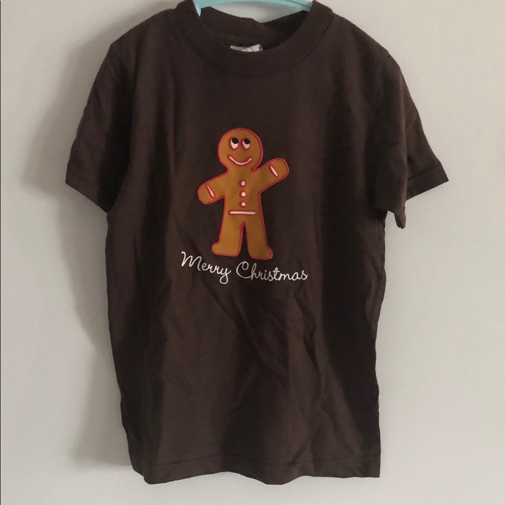 Chocolate Brown Gingerbread Christmas Kids T-Shirt. Sz 4